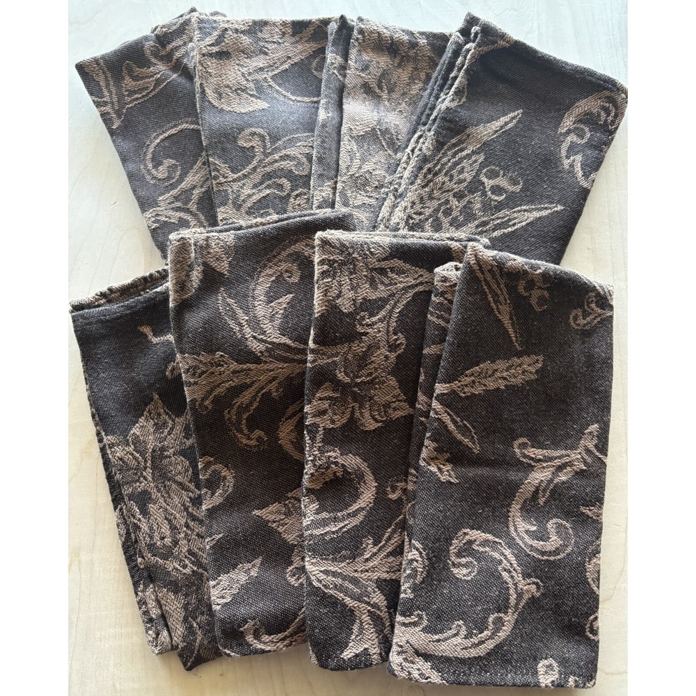 Chris Madden Napkin LOT of 8 Brown Beige Floral Botanical 16" x 17" Cotton Blend